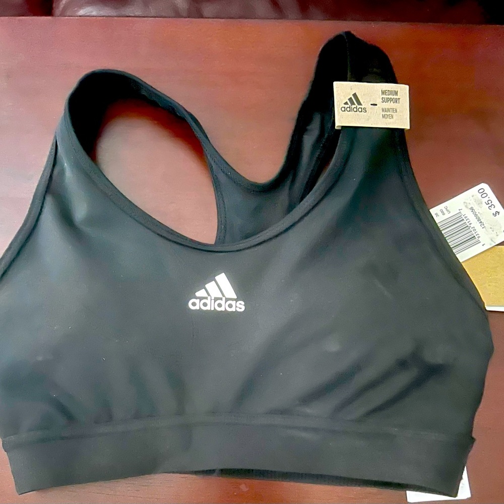 Adidas black sports bra medium support